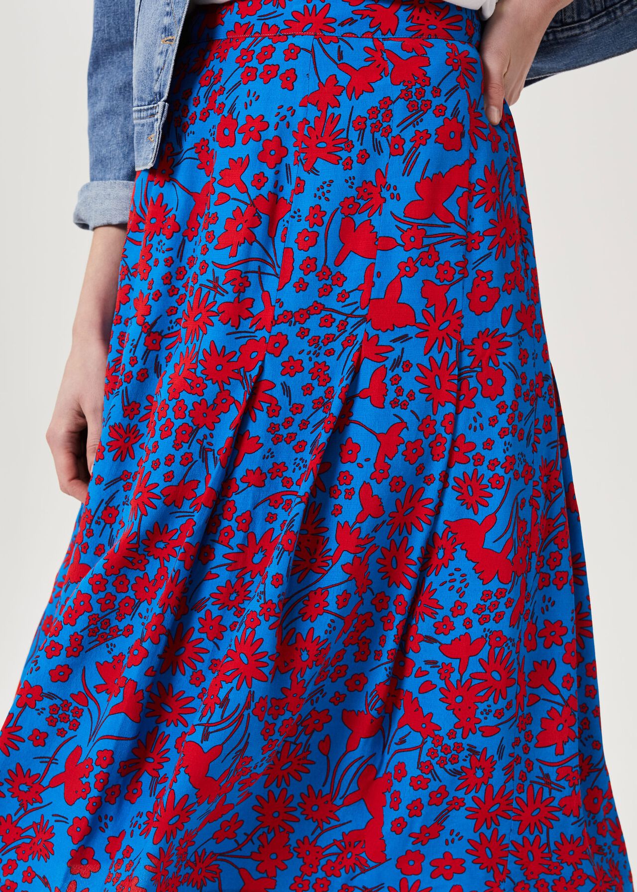 Diane Floral Midi Skirt, Red Azure Blue, hi-res