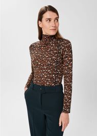 Mischa Roll Neck Top, Brown Multi, hi-res