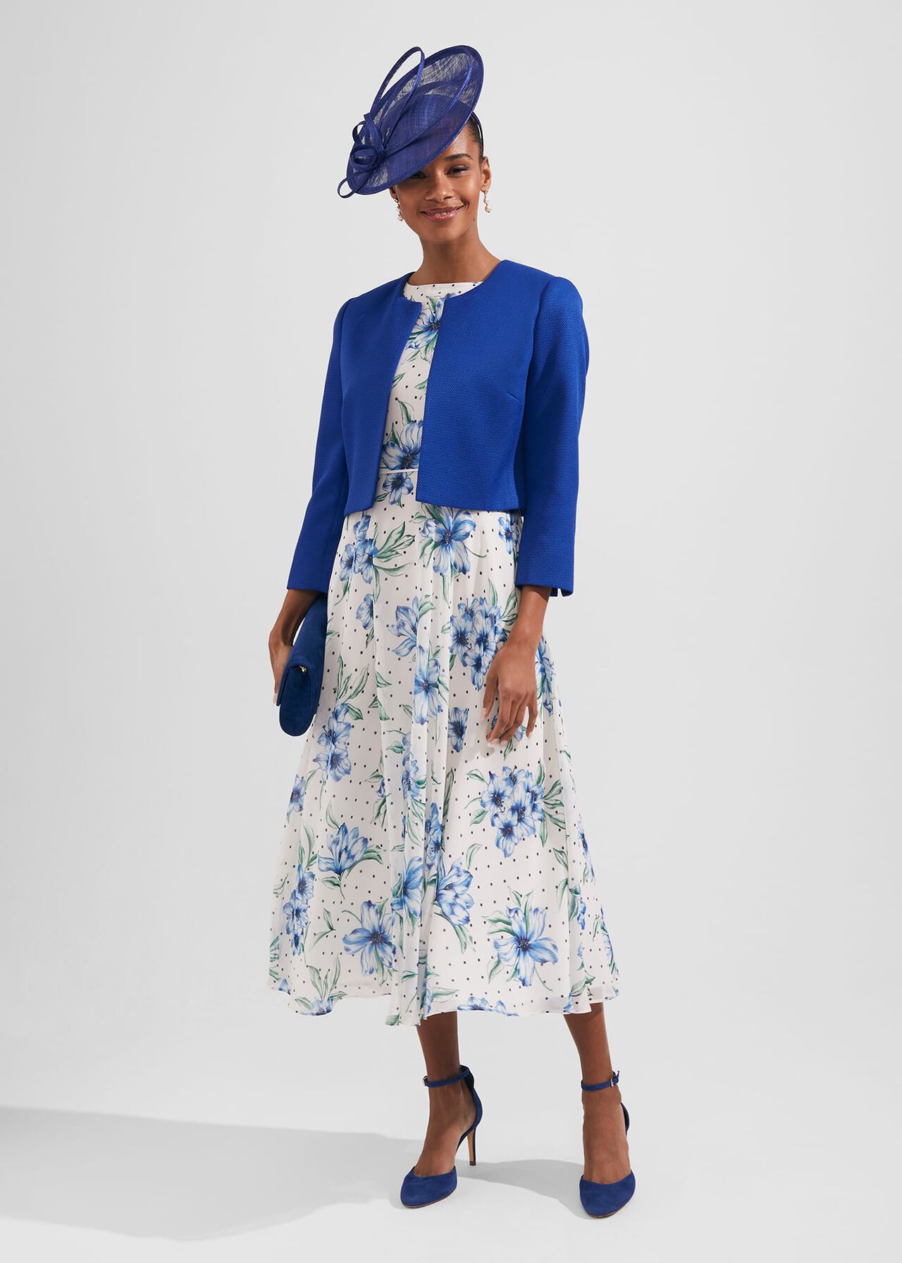Carly Floral Midi Dress, Ivory Multi, hi-res