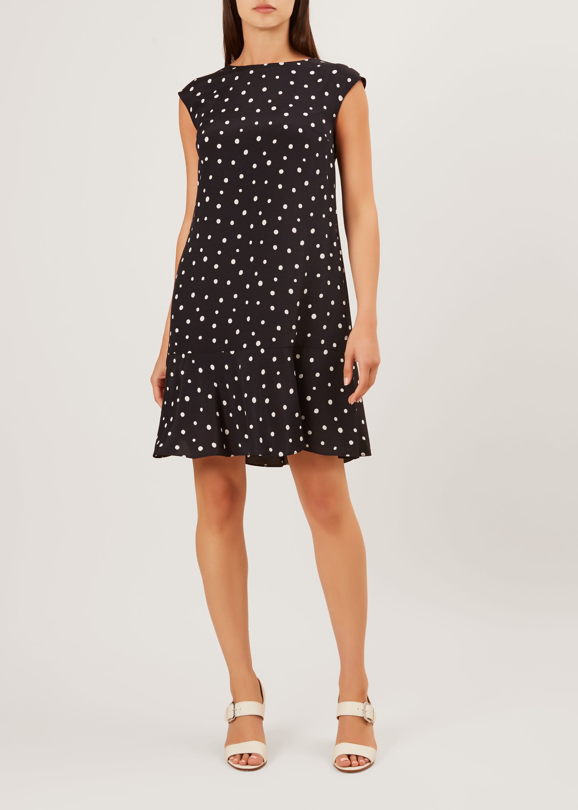 hobbs navy and white spot dress