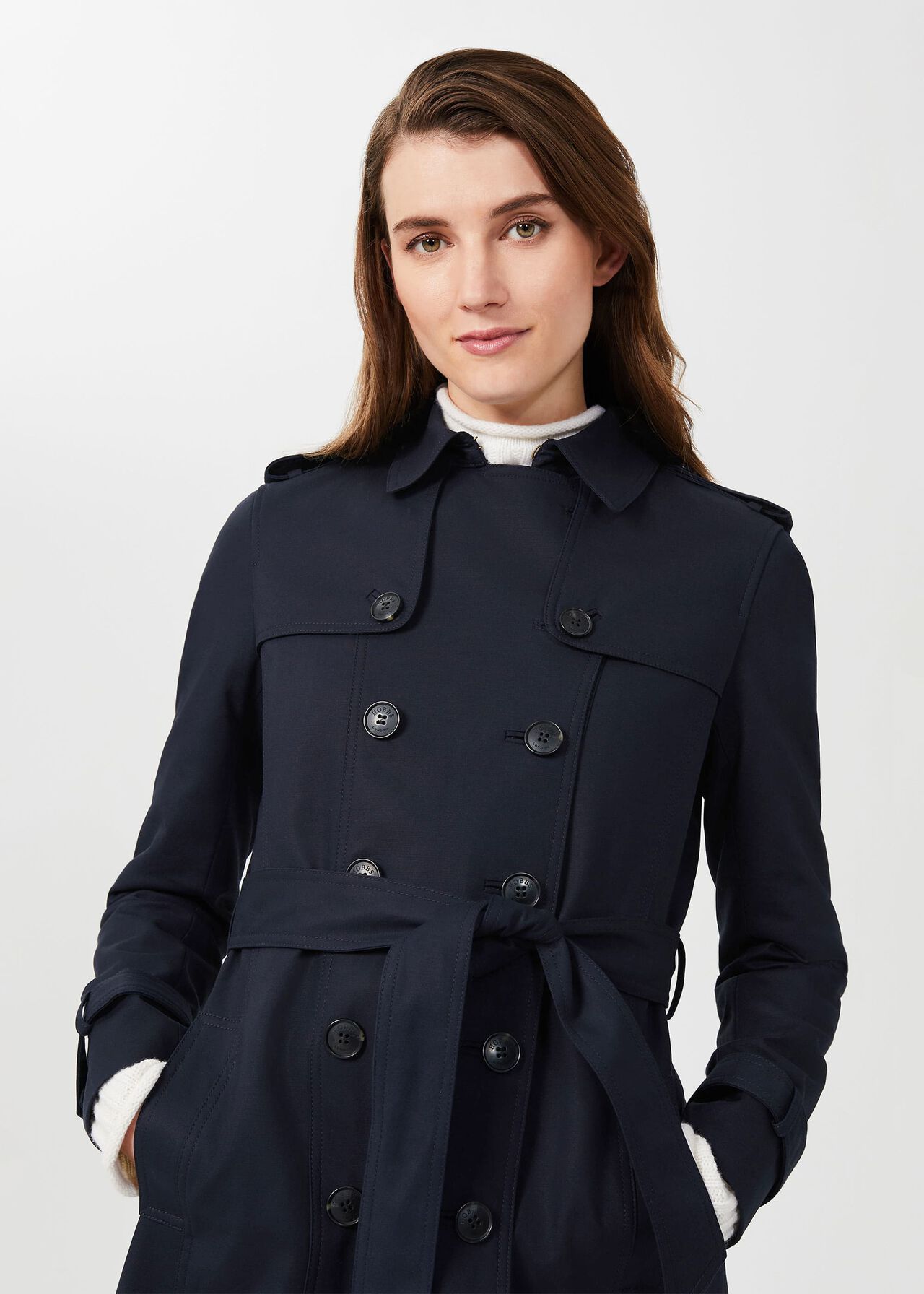 Petite Saskia Shower Resistant Trench Coat, Navy, hi-res