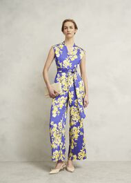Macey Floral V Neck Jumpsuit, Blue Multi, hi-res