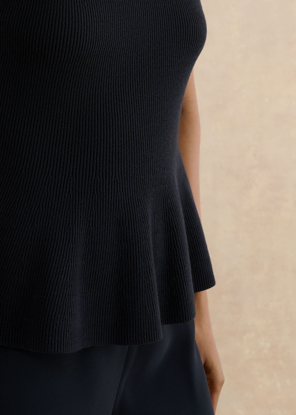 Bowes Ribbed Knitted Peplum Top, Hobbs Navy, hi-res
