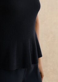Bowes Ribbed Knitted Peplum Top, Hobbs Navy, hi-res