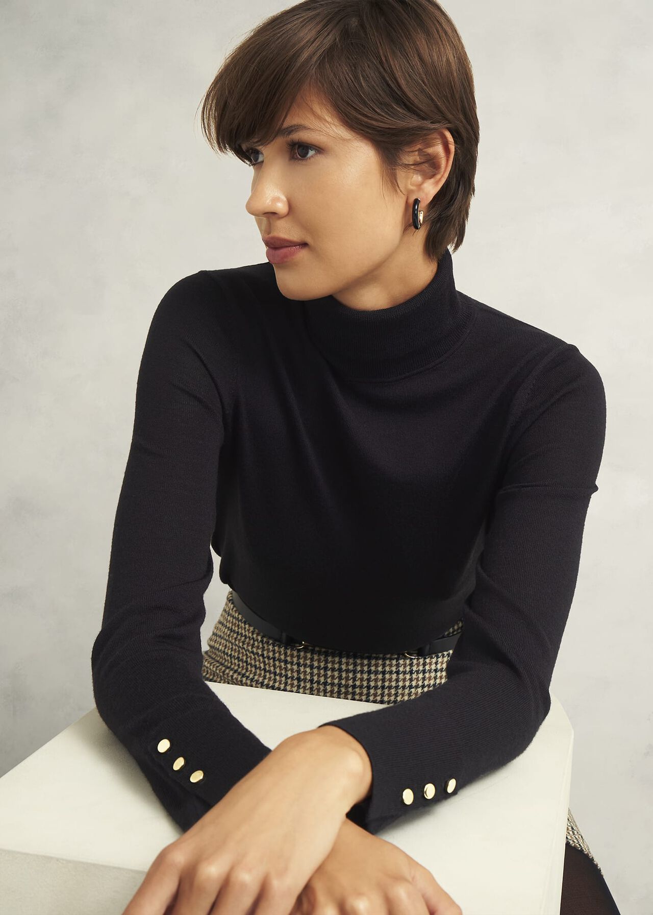 Lara Merino Wool Roll Neck Jumper, Black, hi-res