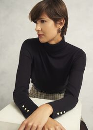 Lara Merino Wool Roll Neck Jumper, Black, hi-res