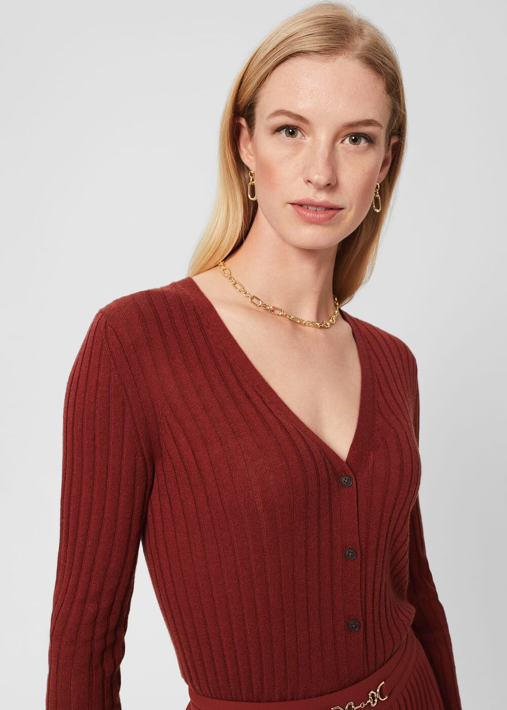 Aria Ribbed Cardigan, Dark Pecan, hi-res