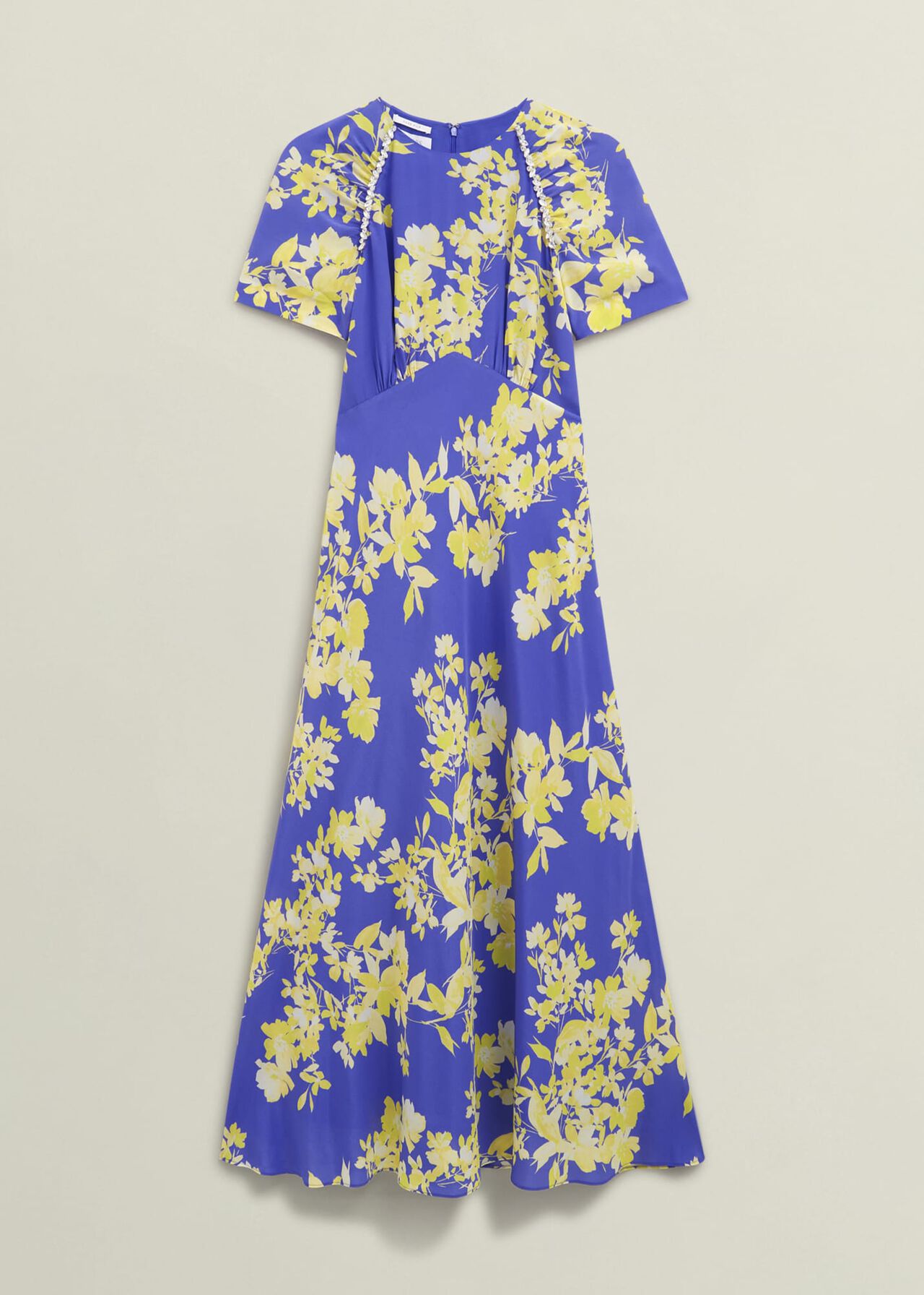 Petite Ann Embellished Silk Dress, Blue Yellow, hi-res