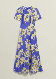 Petite Ann Embellished Silk Dress, Blue Yellow, hi-res