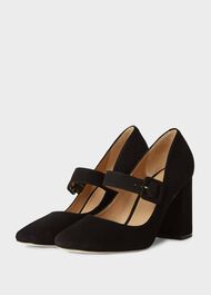 Darcie Suede Block Heel Court Shoes, Black, hi-res