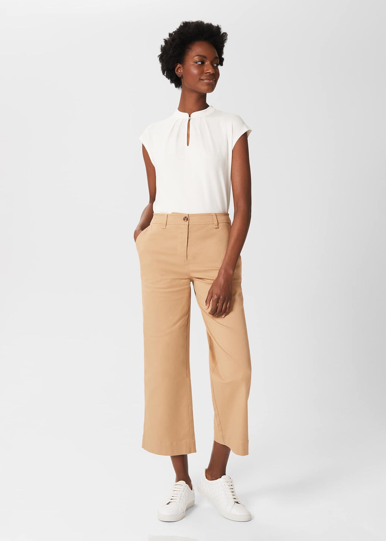 Maeve Button Neck Top , Ivory, hi-res