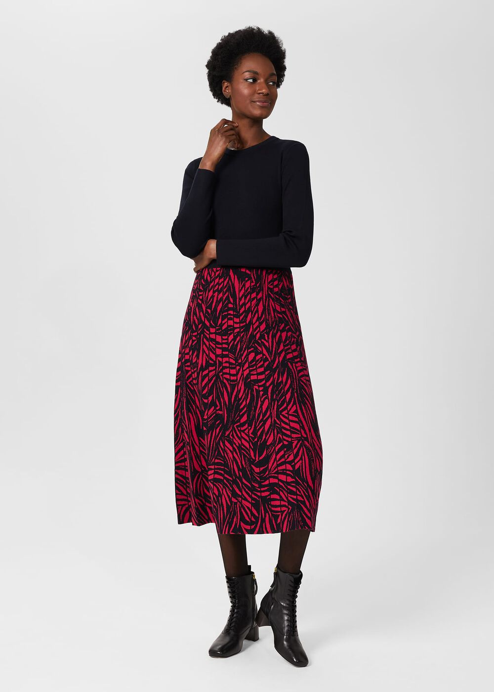 Harlie Midi Knitted Dress, Navy Pink, hi-res