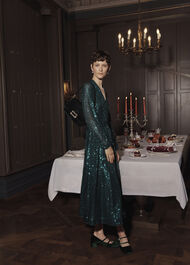 Meadow Sequin Dress, Evergreen, hi-res