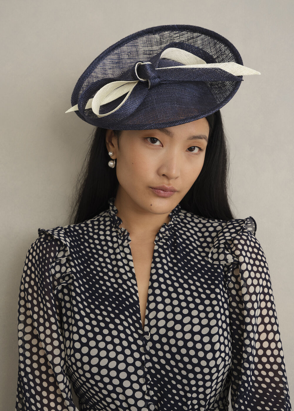 Bella Fascinator, Navy Ivory, hi-res