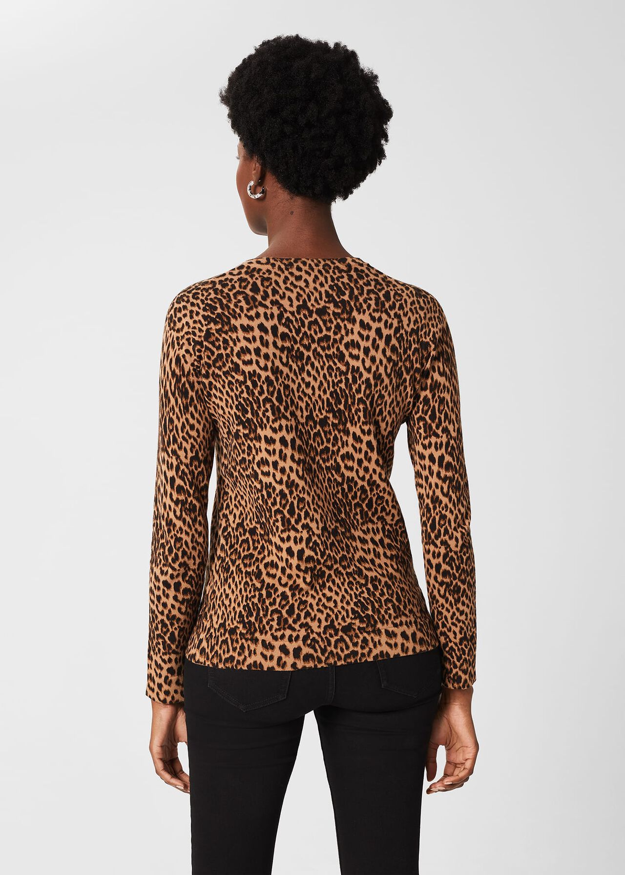 Pamela Cotton Animal Print Jumper, Camel Black, hi-res