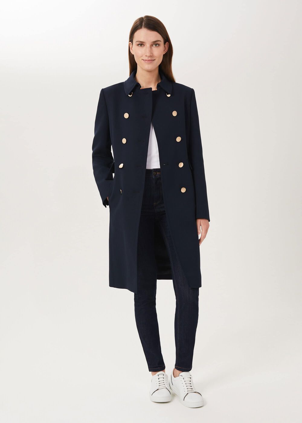 Cecelia Military Coat With Wool, Navy, hi-res