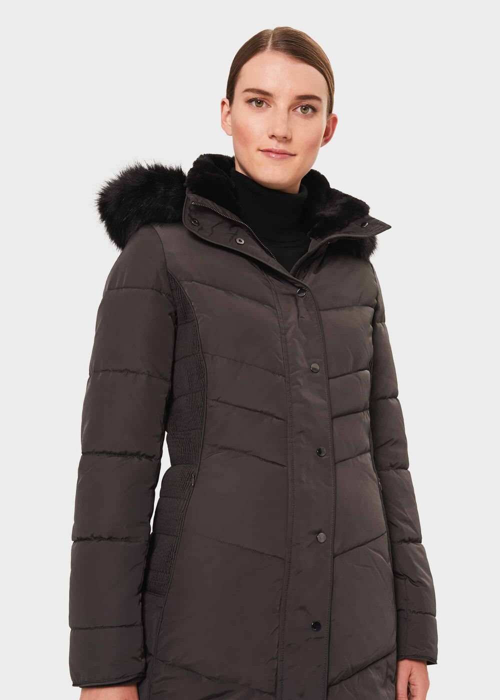 Petite Lettie Puffer Jacket With Hood, Dark Charcoal, hi-res