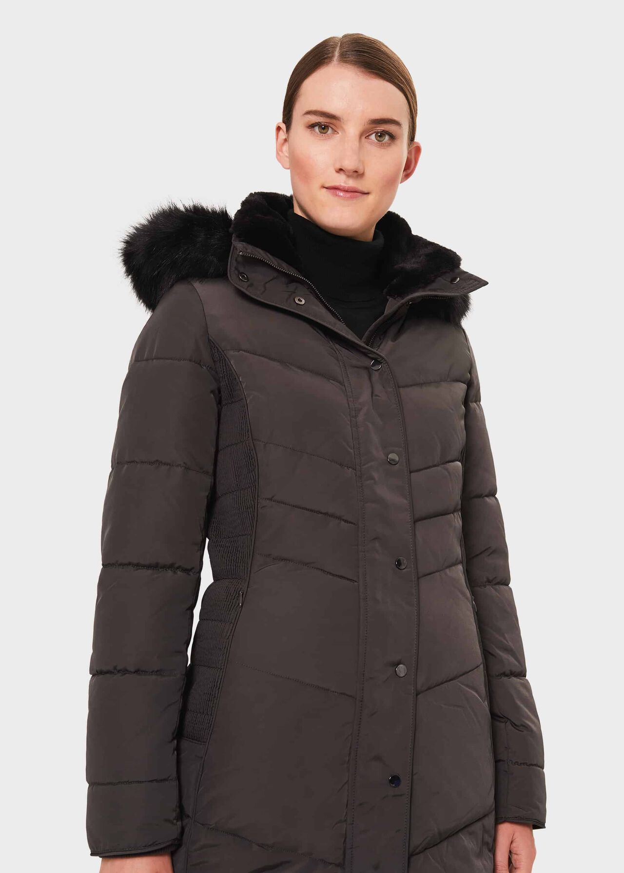 Petite Lettie Puffer Jacket With Hood, Dark Charcoal, hi-res