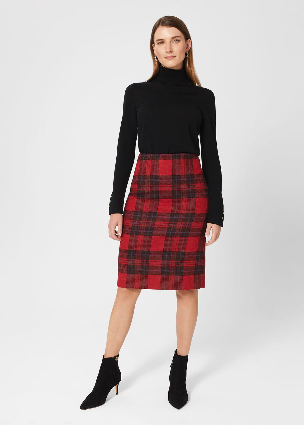 Daphne Wool Skirt, Red Black, hi-res