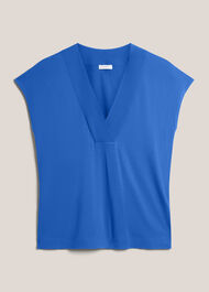 Jonie Printed V Neck Top, French Blue, hi-res
