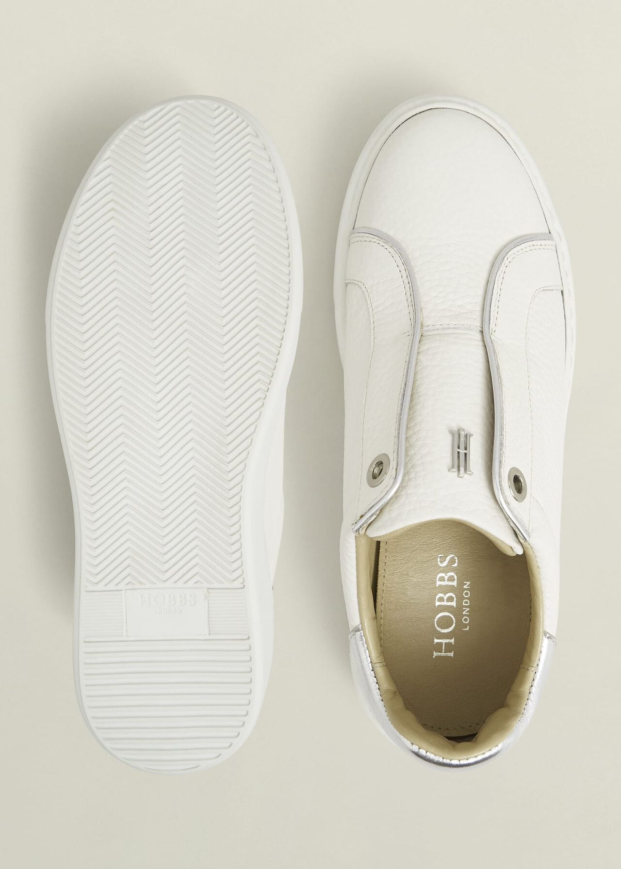 Greta Slip-On Leather Trainers, Ivory Silver, hi-res