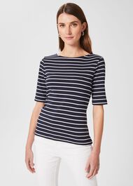Katie Button Back Top, Navy Ivory, hi-res