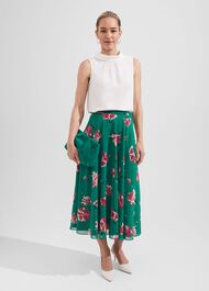 Carly Floral A Line Skirt, Green Multi, hi-res