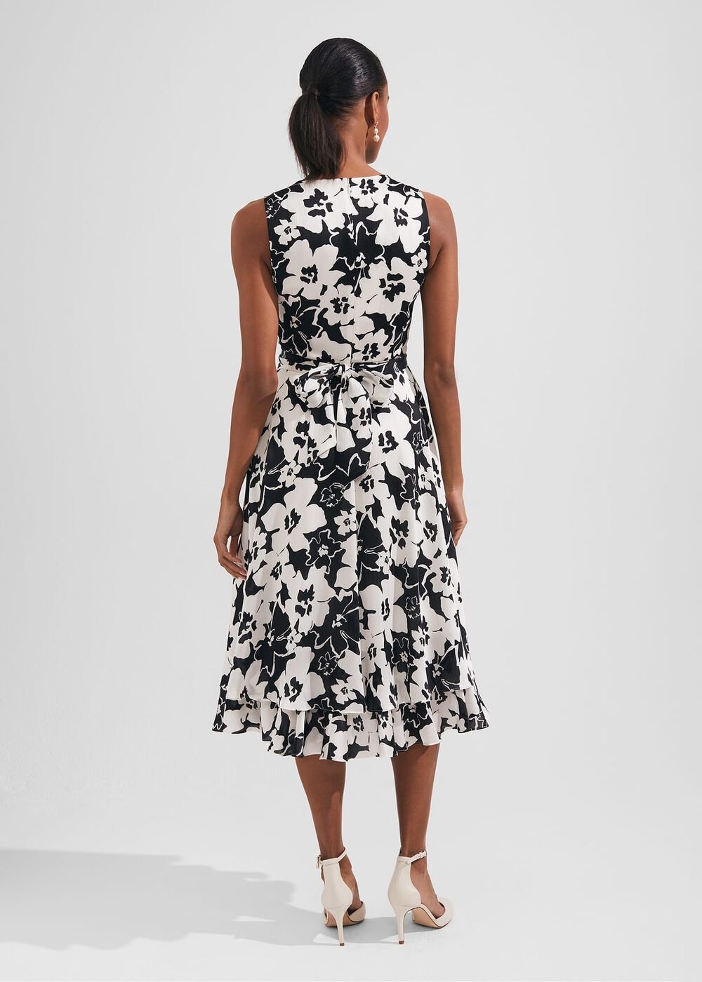 Viola Satin Fit And Flare Dress, Black Ivory, hi-res