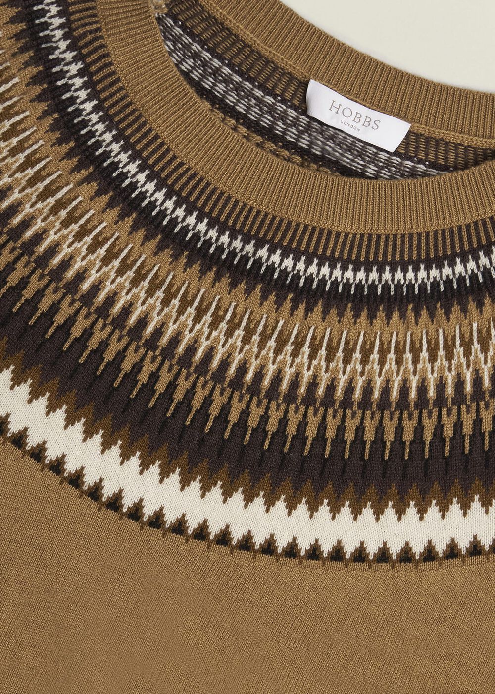Camel Greta Wool Blend Fairisle Crew Neck Knitted Sweater, Camel Marl, hi-res