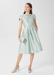Jocelyn Silk Blend Fit And Flare Dress, Sage Green, hi-res