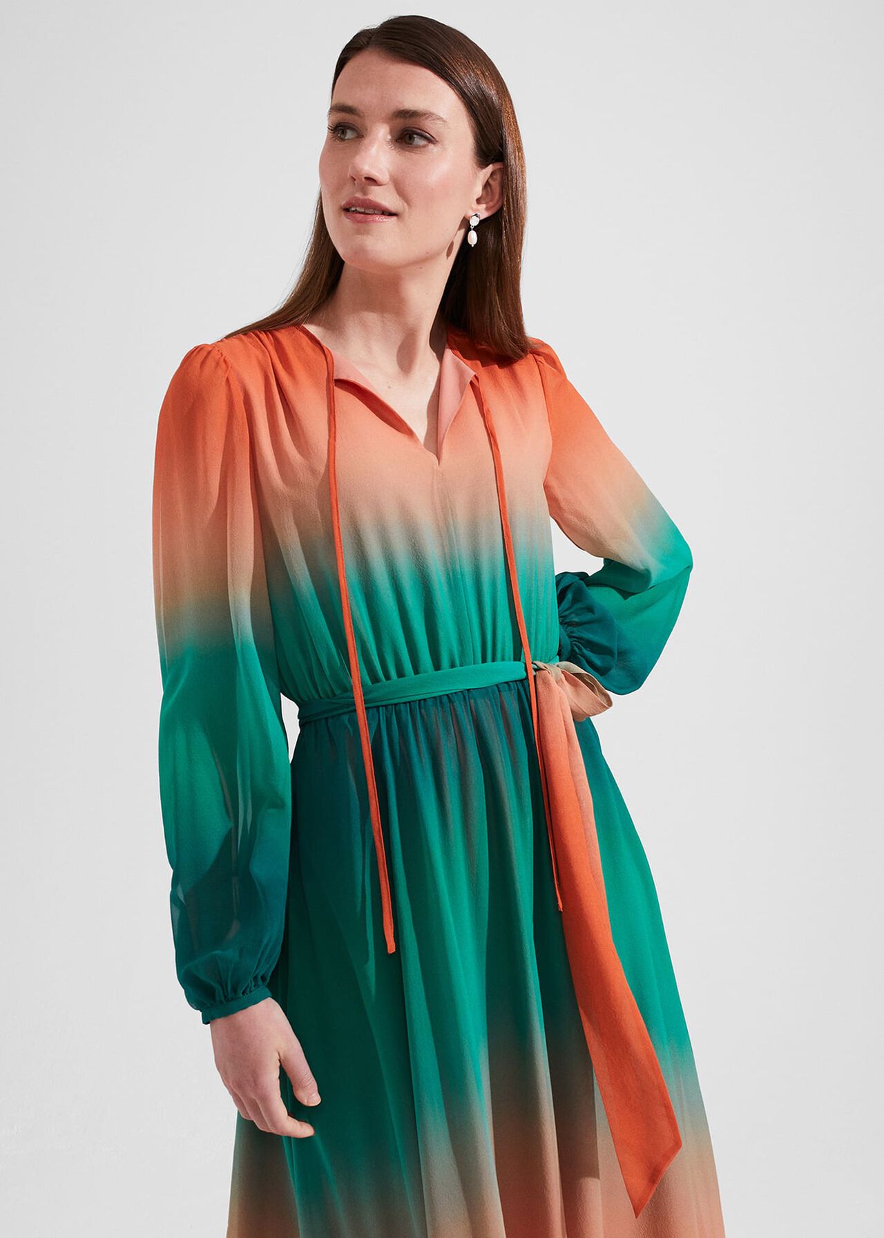 Adalyn Silk Dress, Green Warm Clay, hi-res