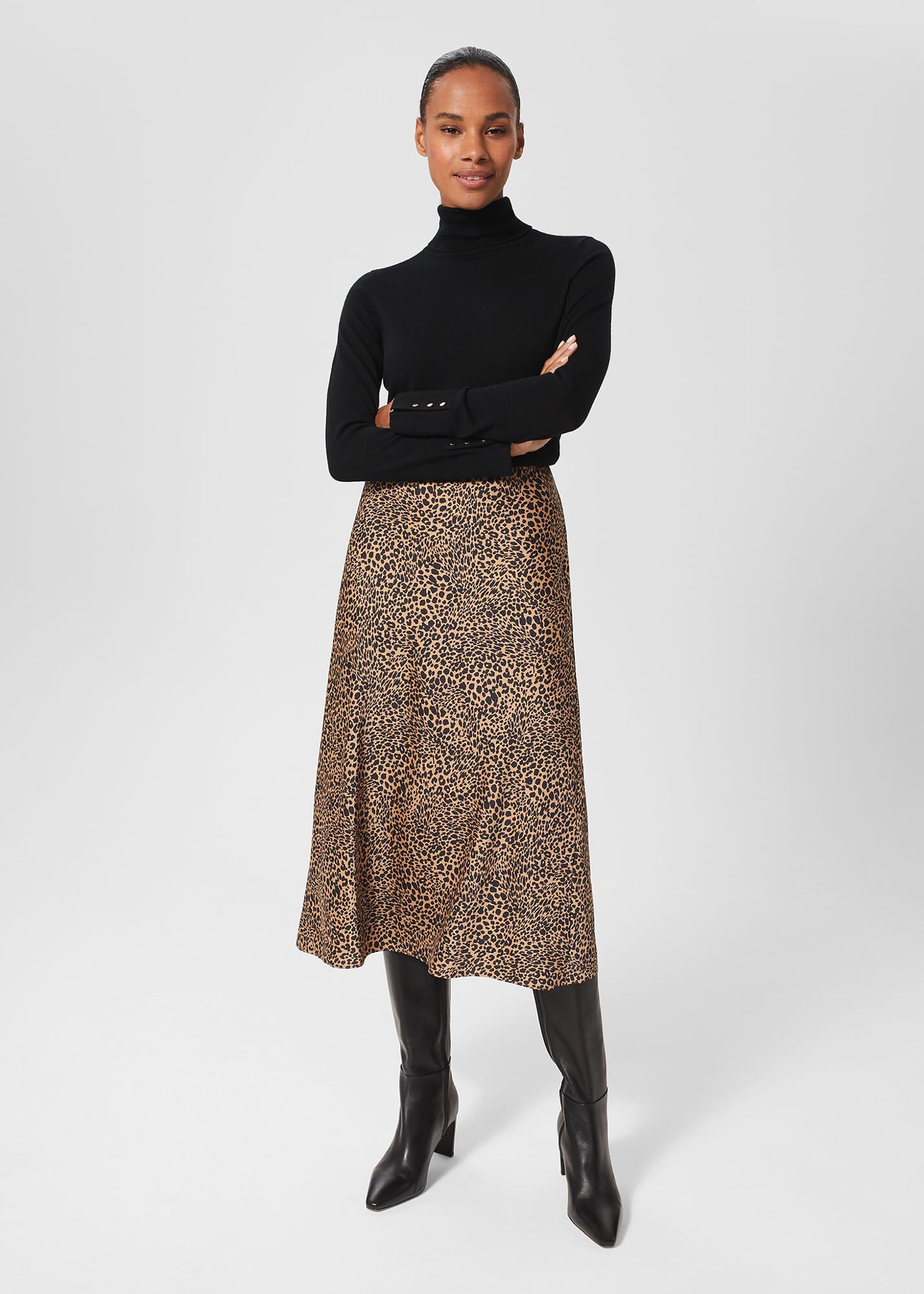 Leopard pleated midi skirt warehouse hot sale
