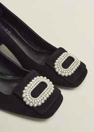 Lexia Suede Jewelled Courts, Black, hi-res