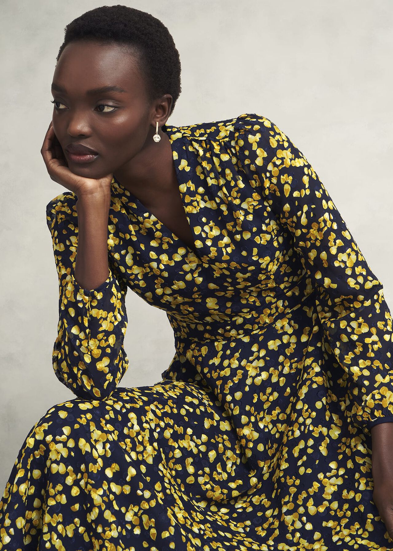 Petite Aurora Dress, Navy Yellow, hi-res