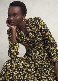 Petite Aurora Dress, Navy Yellow, hi-res