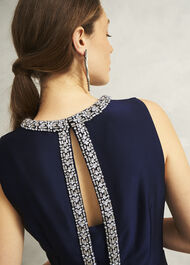 Keira Trimmed Satin Midi Dress, Midnight, hi-res