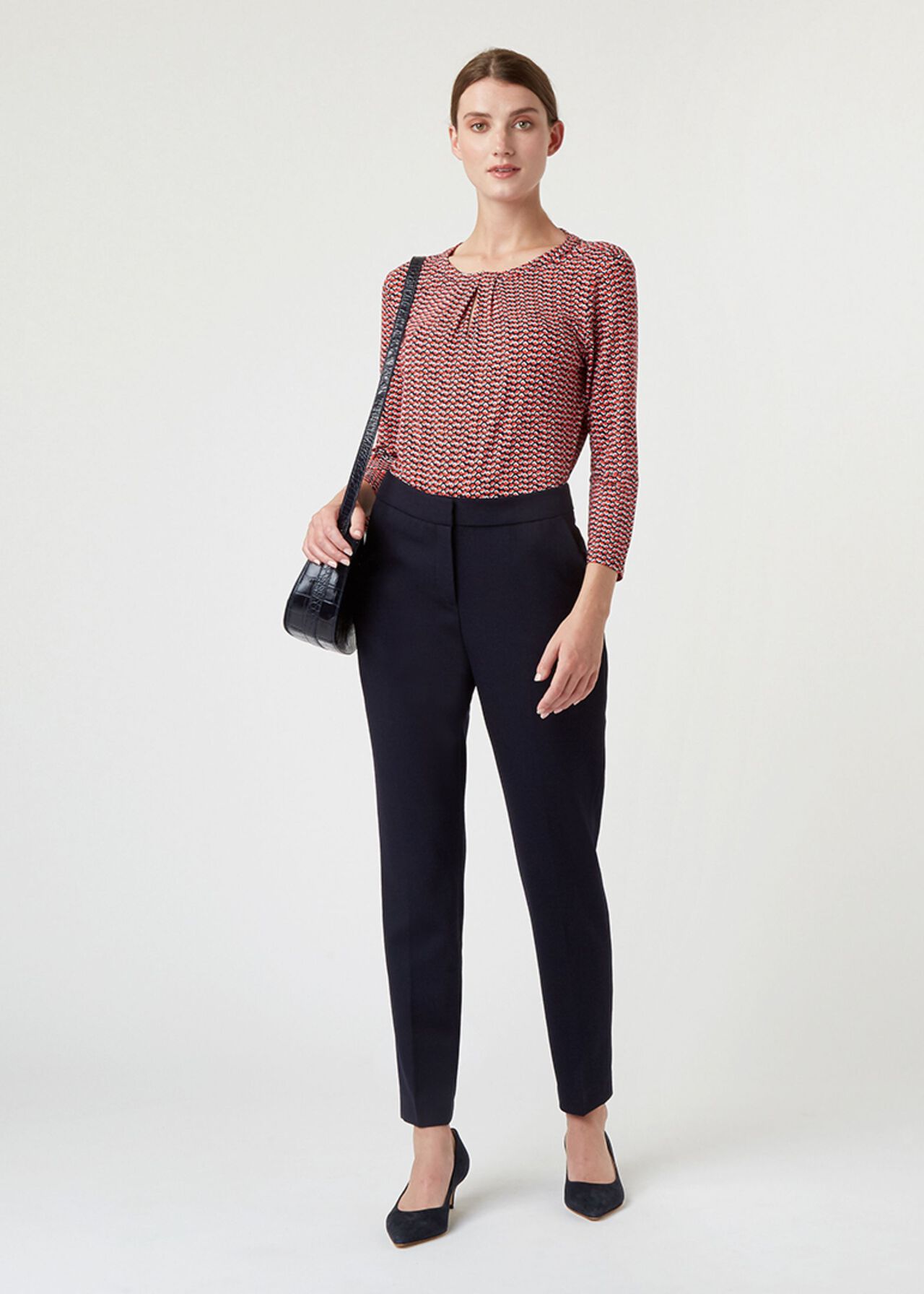 Petite Gael Wool Blend Trouser With Stretch, Navy, hi-res