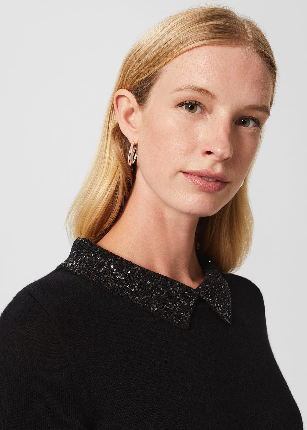 Priya Sequin Wool Cashmere Jumper, Black, hi-res
