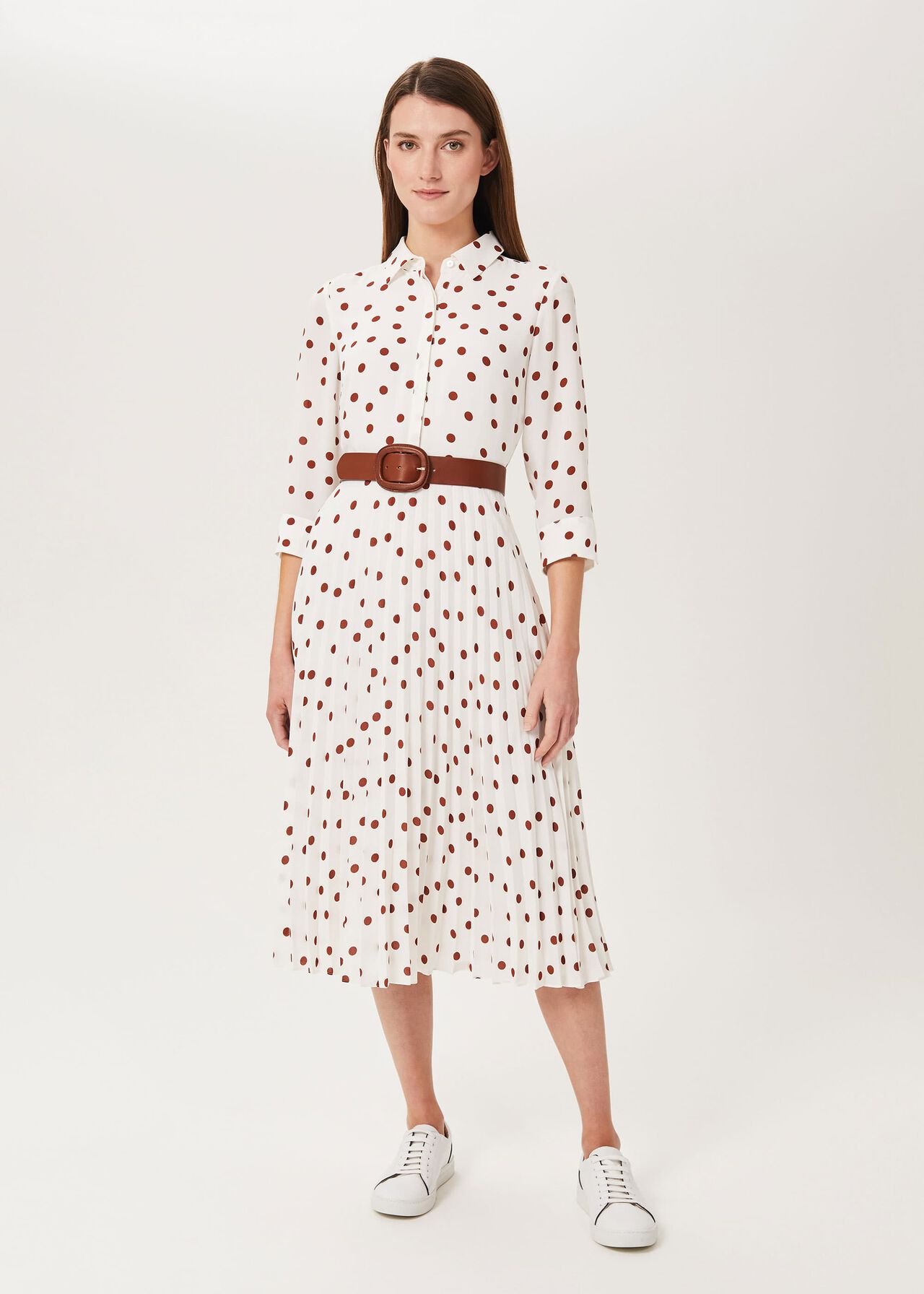 Leona Spot Midi Dress, Ivory Pecan, hi-res