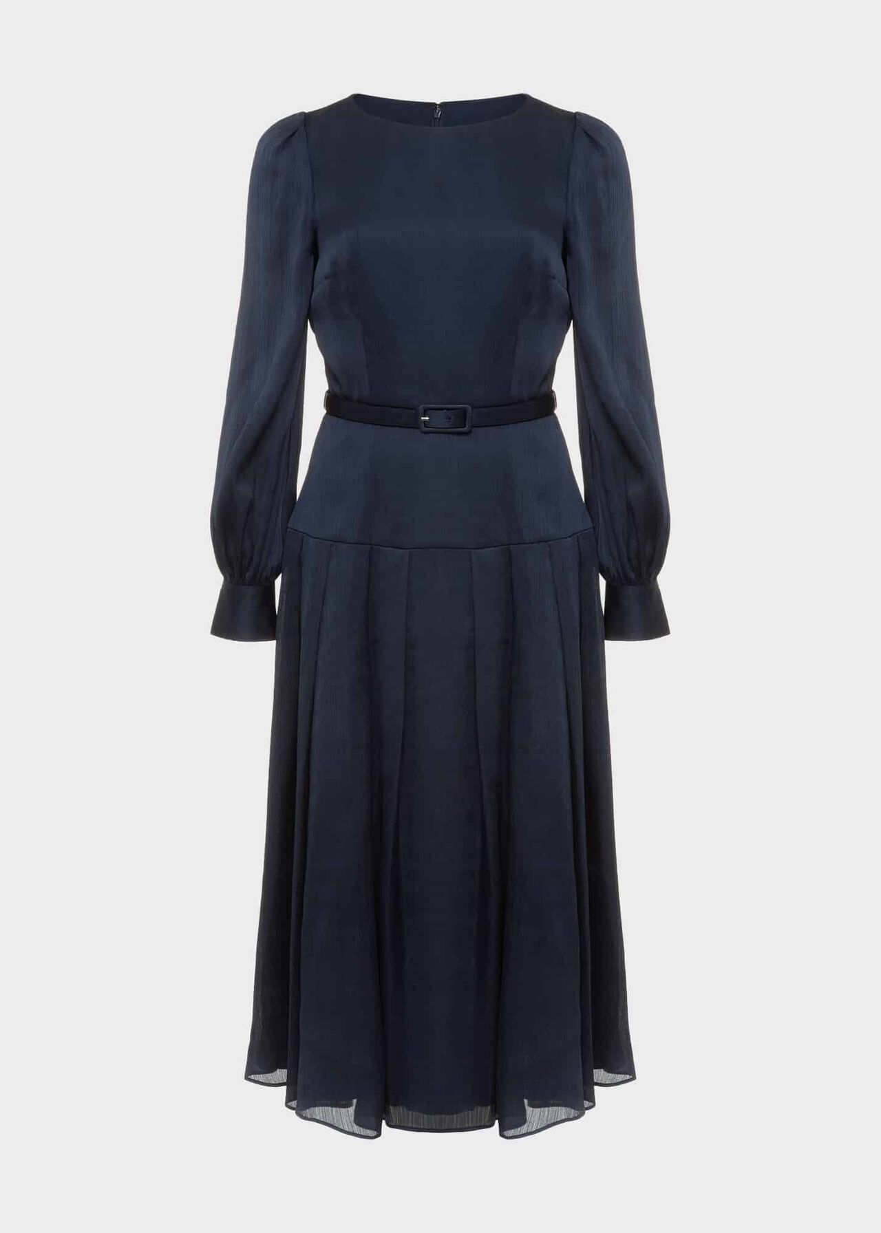 Isabella Satin Pleated Dress, Navy, hi-res