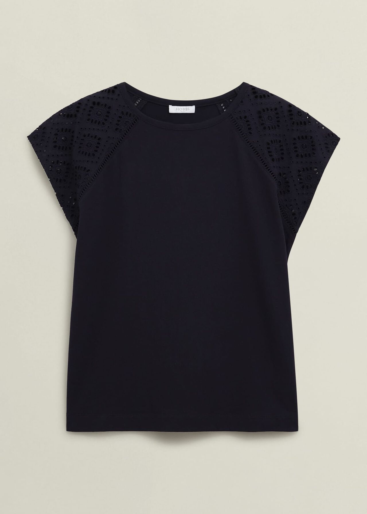 Ivana Cotton Broderie Top, Hobbs Navy, hi-res