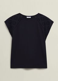 Ivana Cotton Broderie Top, Hobbs Navy, hi-res