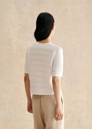 Mimi Pointelle Short Sleeve Cardigan , Ivory, hi-res