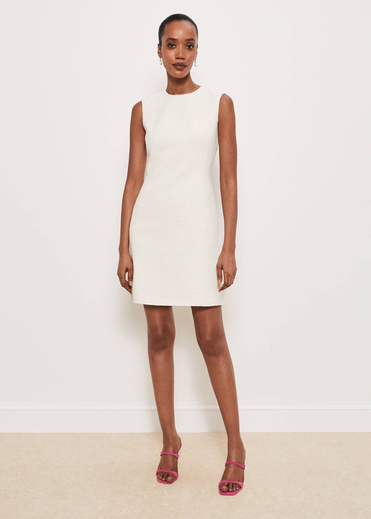 Clarence Tweed Dress, Cream, hi-res