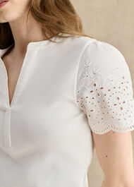 Daphne Cotton Broderie Ribbed Top, White, hi-res
