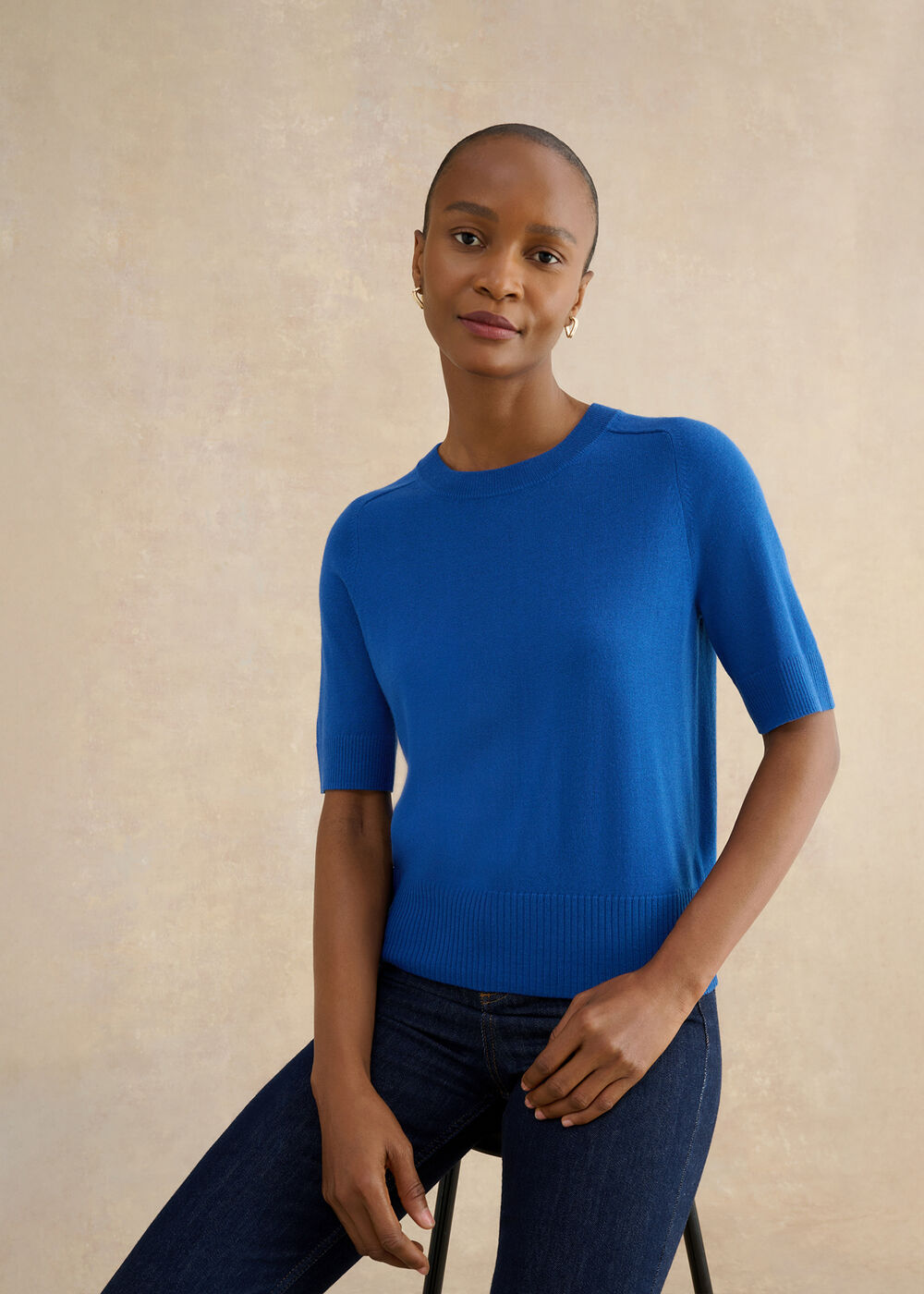 Leena Knitted Top, True Blue, hi-res