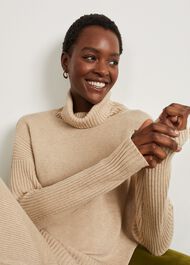 Lovell Co-Ord Wool Cotton Roll Neck Jumper, Oatmeal Marl, hi-res