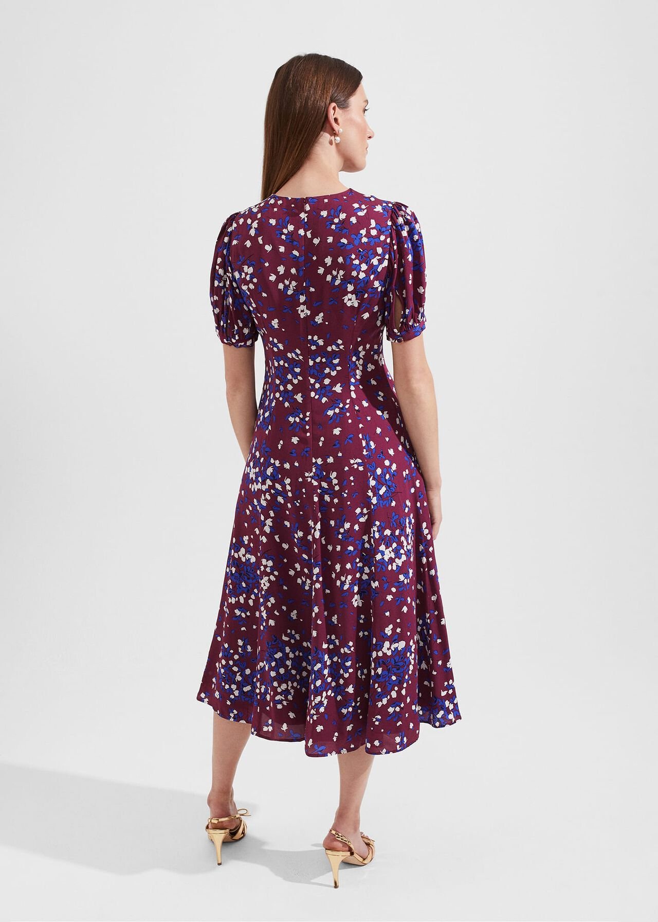 Rochelle Floral Fit And Flare Dress, Purple Multi, hi-res