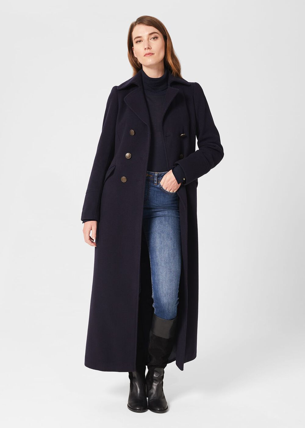 Brenna Wool Blend Maxi Coat, Navy, hi-res