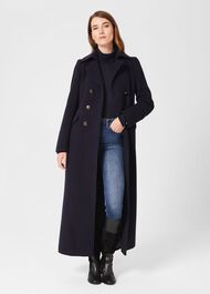 Brenna Wool Blend Maxi Coat, Navy, hi-res